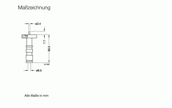 The technical drawing, titled "Maßzeichnung," depicts the UHV-High Voltage Feedthrough FEHV 16/1 by Leybold North America. It features a vertical mechanical component with segments for high-voltage applications, measuring 9x 2.4, 7.7, and 68.5 mm. A cross-section is shown on the left, with "Alle Maße in mm" at the bottom.
.
