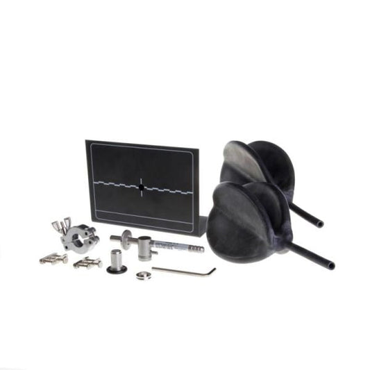 The TL 4 from Leybold North America is ideal for real-time detection projects and includes two black propeller blades, a control panel, screws, a metal rod, and a hex key. These components are neatly displayed on a white background.