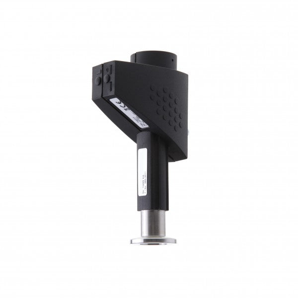 The Leybold North America THERMOVAC TR 212 DN 16 KF is a black electronic vacuum gauge with a rectangular body, circular top, buttons, and a cylindrical metallic base—perfect for precise industrial measurements on a white background.