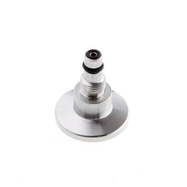 The Leybold North America Differential Pressure Adaptor for Pressure Switch PS 115 features a stainless steel body with a circular base and threaded connector, ideal for plumbing or machinery pressure monitoring. It includes a polished finish and O-ring for sealing to ensure optimal performance.