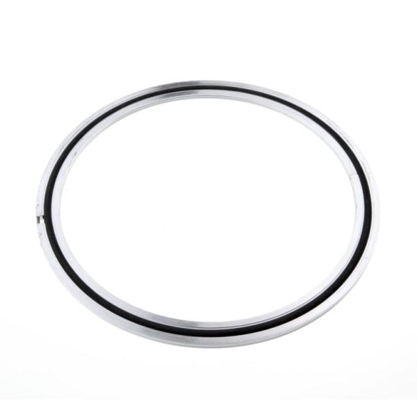A Leybold North America Vacuum Sealing Disk for DN 630 ISO-F flanges, featuring a silver metal ring with a black inner lining, is shown against a plain white background.