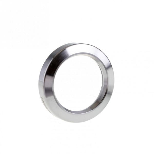 The Leybold North America Observation Window DN 40 ISO-KF is a shiny, metallic, circular vacuum-compatible ring with a smooth surface and hollow center, displayed against a plain white background.