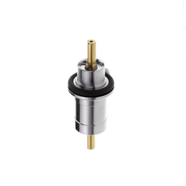 The Rotary Feedthroughs ISO-KF from Leybold North America is a metal valve cartridge with a brass stem and a cylindrical silver body, featuring a black rubber ring near the top. The background is white.