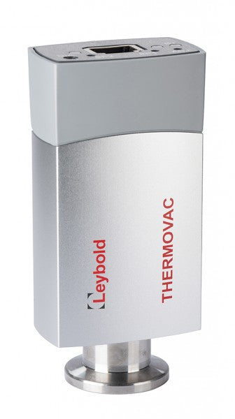 A compact rectangular metallic device branded as Leybold North America with the model name THERMOVAC TTR 101 printed vertically in red. It features a port at the top and a metallic connector at the bottom.