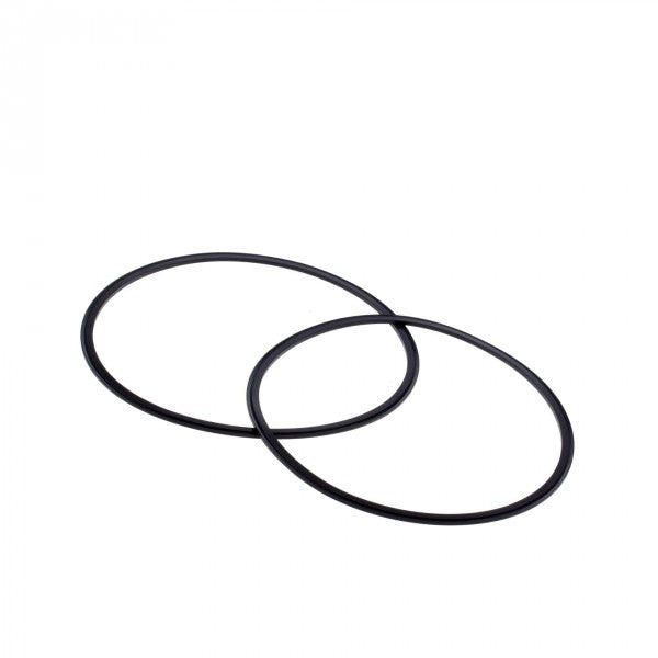 Two overlapping FPM Profiled Gaskets without Support Ring DN 200 CF from Leybold North America on a white background highlight exceptional sealing performance and outstanding chemical resistance.