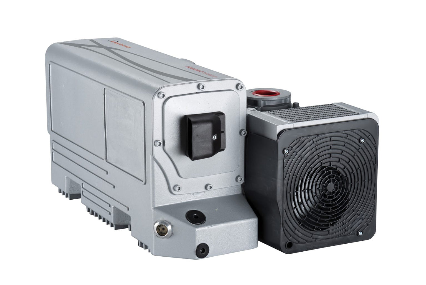 The Leybold North America SOGEVAC SV 300 FP, a high-performance industrial vacuum pump with a large cooling fan and black power switch, is shown on a white background. Suitable for 3-phase, 230/460 V, 60 Hz or 400 V, 50 Hz operation.