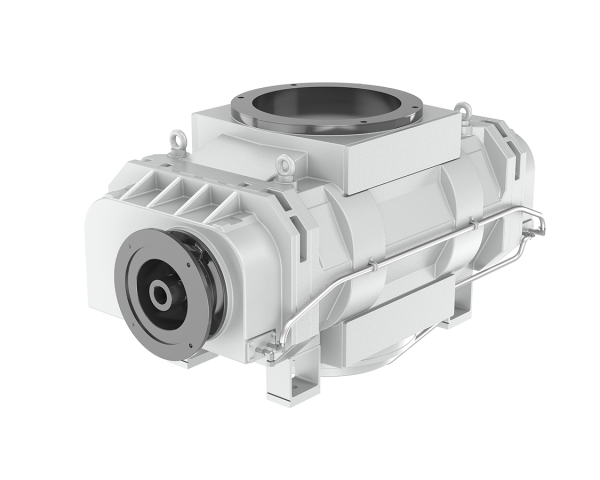 The Leybold North America RUVAC WA 40000 (ATEX) is a white, rectangular industrial machinery component with cylindrical elements and metallic details, featuring a black circular opening and multiple attachment points on its smooth surface, ideal for high-performance industrial applications.