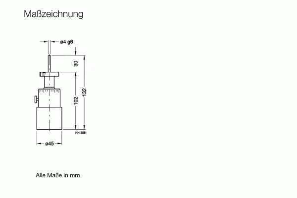The technical drawing of the Leybold North America UHV-Rotary Feedthrough FPR 16/5 N shows dimensions in mm: height 132, diameter 45, top protrusion 30 high by 4.96 diameter, ensuring reliable rotation under ultra-high vacuum conditions.
