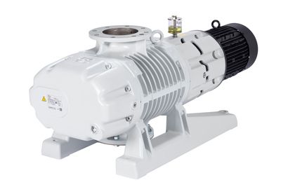 The Leybold North America RUVAC WA 2001 vacuum pump features a cylindrical motor, ribbed housing, and sturdy base for industrial use. With metallic fittings and an intake on top, it ensures precise vacuum control at 3-ph, 400 V, 50/60 Hz.