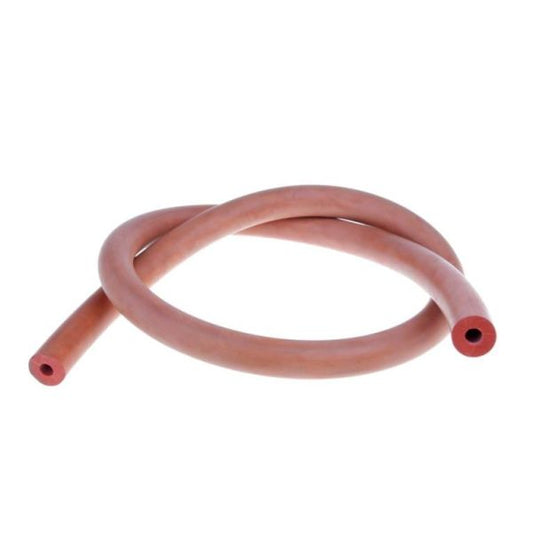 The Leybold North America Rubber Vacuum Hoses for Hose Nozzles 16 mm / 32 mm are coiled red rubber tubes with open ends, shown on a white background—perfect for optimal suction in vacuum applications.
