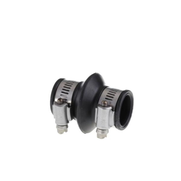 The Leybold North America Compensation Elements with Integrated Support Ring DN 25 ISO-KF, featuring two metal hose clamps, is designed for connecting pipes in vacuum systems and shown against a white background.