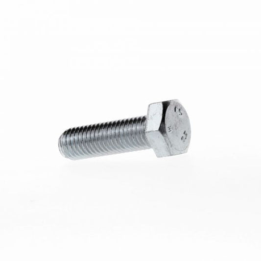 A close-up image of a Leybold North America metallic hex bolt, part of the Bolts and Nuts for DIN Collar Flanges product line, with threading along part of its shaft. The bolt is set against a plain white background.