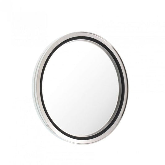 The Leybold North America Observation Window DN 160 ISO-K features a round wall mirror design with a thin silver frame and a black inner ring, set against a plain white background.