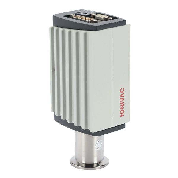 The image shows the IONIVAC ITR 90 PB Profibus interface, a device used to measure low pressure in vacuum systems. It has a rectangular, ribbed body with a metal fitting at the bottom and connector ports at the top. The brand name "Leybold North America" is written vertically on the side.