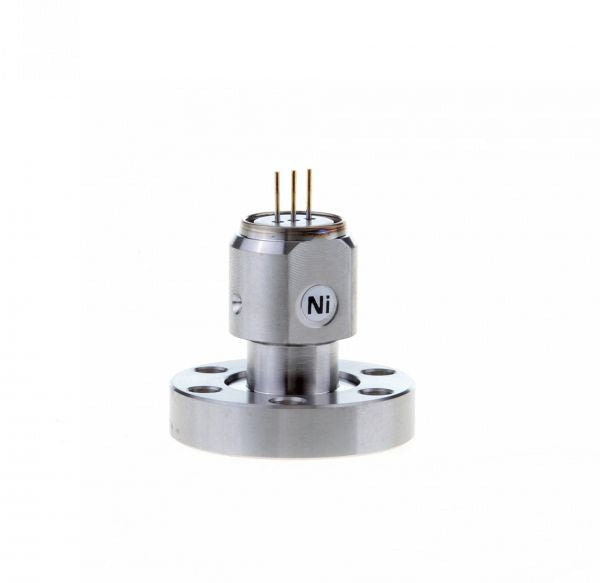 The Replacement Sensing Cell THERMOVAC TTR 96 DN 16 CF by Leybold North America is an ideal choice for vacuum applications. This metal cylindrical device features a circular base and multiple small pins on top. The "Ni" marking on the side indicates nickel, and its sleek, precision-engineered design makes it a perfect replacement sensing cell.