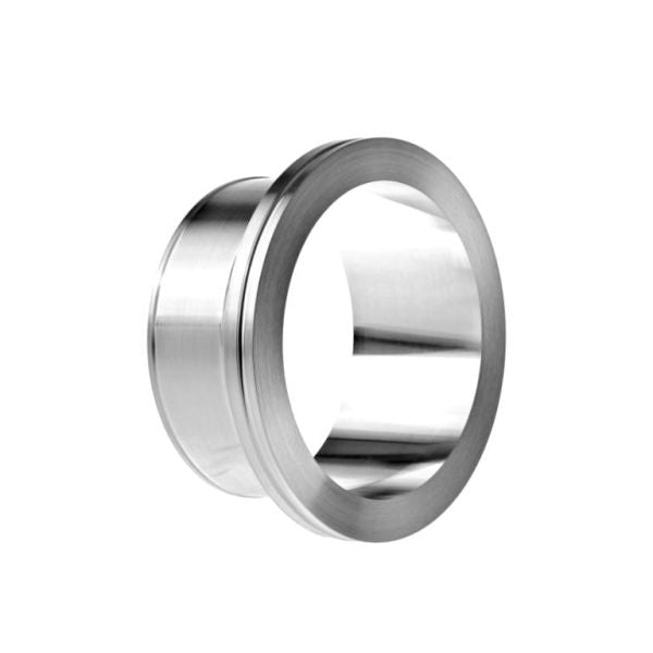 The Leybold North America Connections for Compensation Elements DN 100 ISO-K is a shiny, metallic, cylindrical fitting with a flange, designed for leak-proof connections, shown against a plain white background.