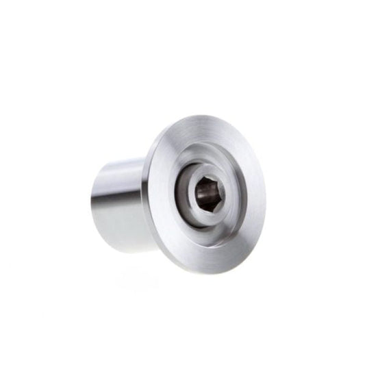 The Leybold North America Vacuum Sealing Valve DN 40 ISO-KF, a cylindrical metal part with flange and central hexagonal hole, is designed for food preservation and freezer burn prevention. Shown on a white background.