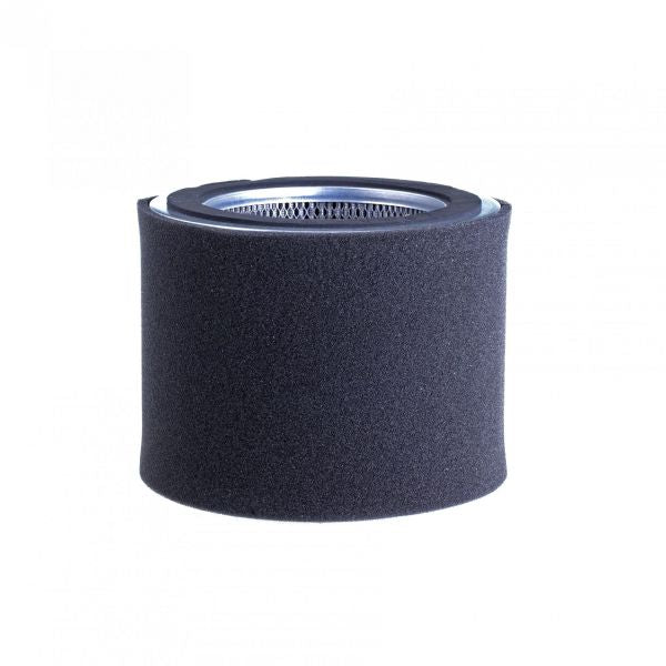 The Replacement Polyester Filter Cartridge for Dust Filter F-2001-C by Leybold North America features a cylindrical design with a dark, textured cover and a metallic inner frame, engineered for optimal filtration efficiency, displayed against a plain white background.