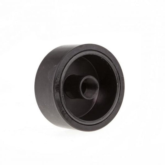 A black, cylindrical plastic object with a recessed center and a threaded opening. The object is set against a white background. It is the Oil filter By-Pass SOGEVAC SV 200, SV 300 by Leybold North America.