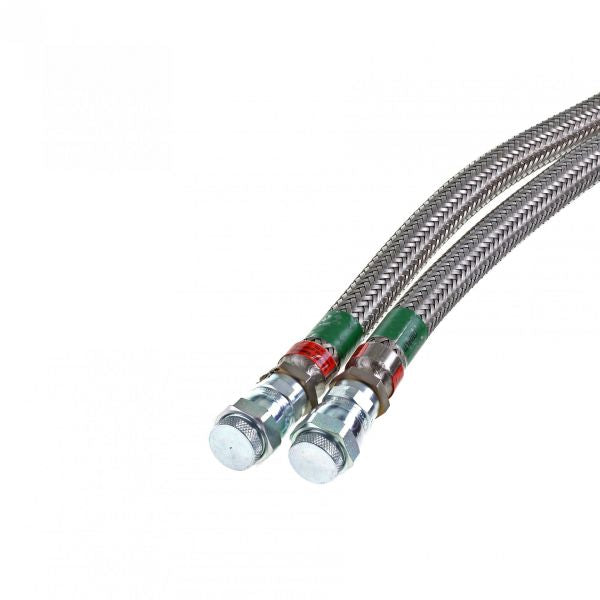 Leybold North America’s Flexline FL 20.0 Low Pressure DN16 (8f/8f) hose features silver fittings and green labels, ideal for plumbing or industrial fluid connections; shown on a white background (1 piece).