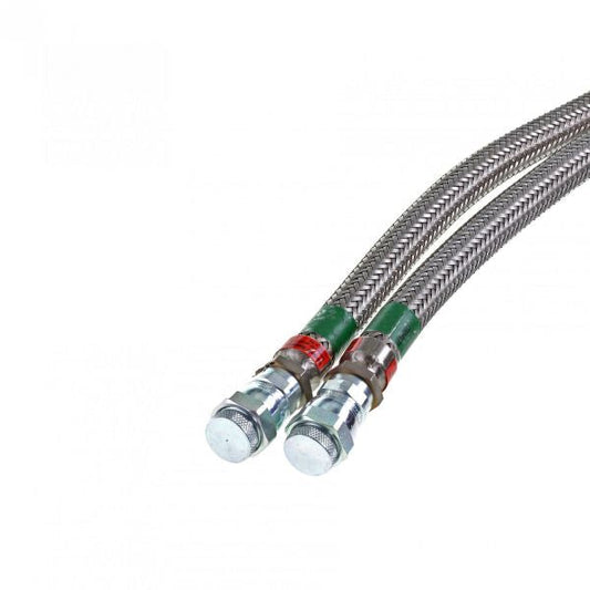 Leybold North America’s Flexline FL 20.0 Low Pressure DN16 (8f/8f) hose features silver fittings and green labels, ideal for plumbing or industrial fluid connections; shown on a white background (1 piece).