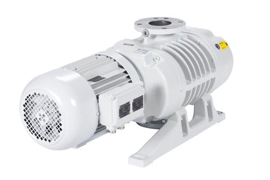 The Leybold North America RUVAC WS 251 features a cylindrical motor, fan cover, metal fins, and a DN 63 PN6 connection flange—mounted on a sturdy base and ideal for laboratories or diverse industrial applications.
