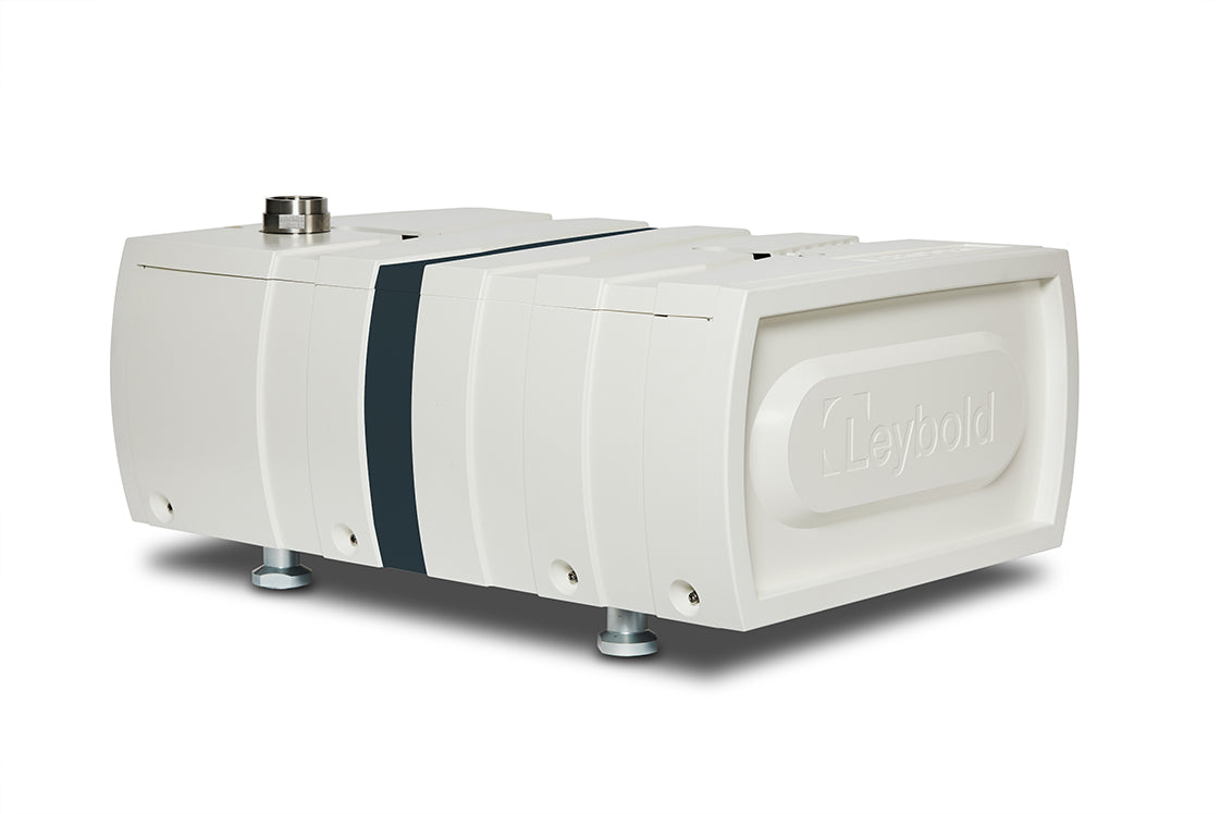 A white Leybold VARODRY VD 160 vacuum pump with a sleek rectangular design is displayed on a white background. The machine has rounded edges, a smooth surface, and visible connectors on the top. The brand name "Leybold" is imprinted on the front.